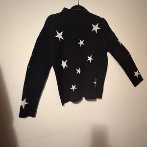 Tahari Black with white Star Pattern cowl Sweater